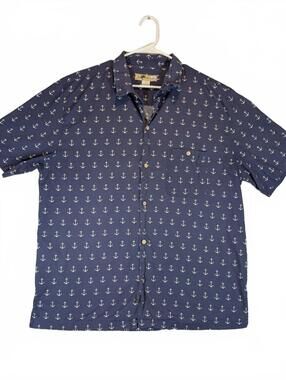 Joe Marlin Anchor Print Button Up Short Sleeve Casual Shirt Mens XXL